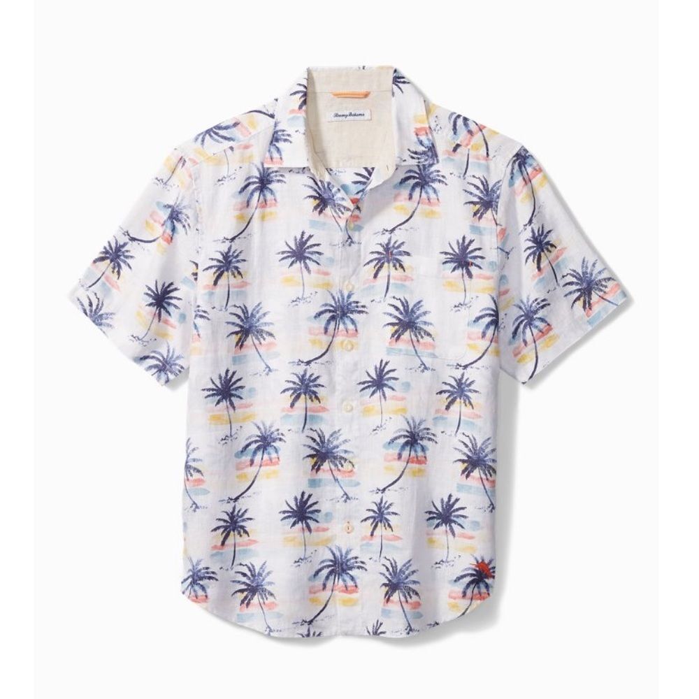 Tommy Bahama Sunset Palm Camp 109% Linen Short Sleeve Button‎ Down Shirt sz XXL